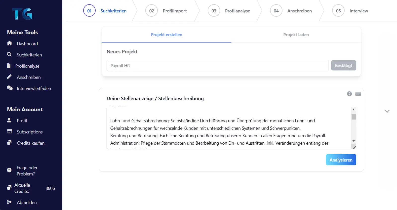 Screenshot: Stellenanalyse & -definition